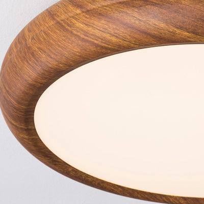 Traditional Japanese Iron Walnut Wood Grain Round Acrylic Shade LED Flush Mount Ceiling Light For Living Room