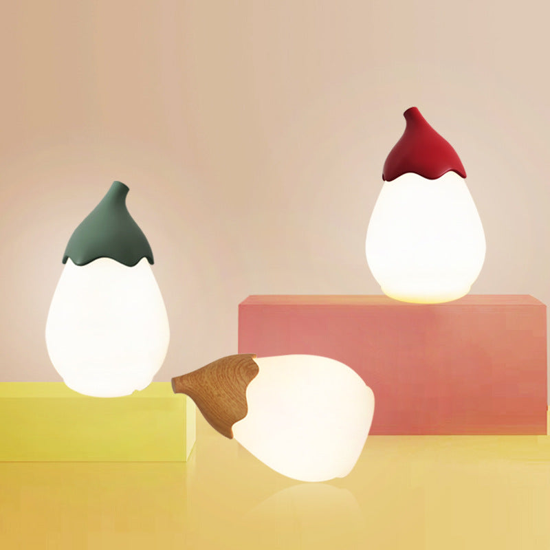 Modern Simplicity Iron Pear PE Shade Portable LED Table Lamp Night Light For Bedroom
