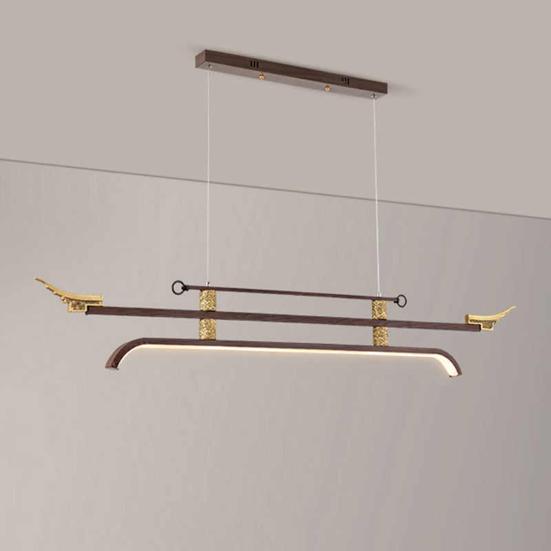 Traditional Chinese Cloud Carving Resin Decorative Iron Linear LED Island Light Pendant Light For Living Room