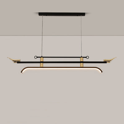 Traditional Chinese Cloud Carving Resin Decorative Iron Linear LED Island Light Pendant Light For Living Room