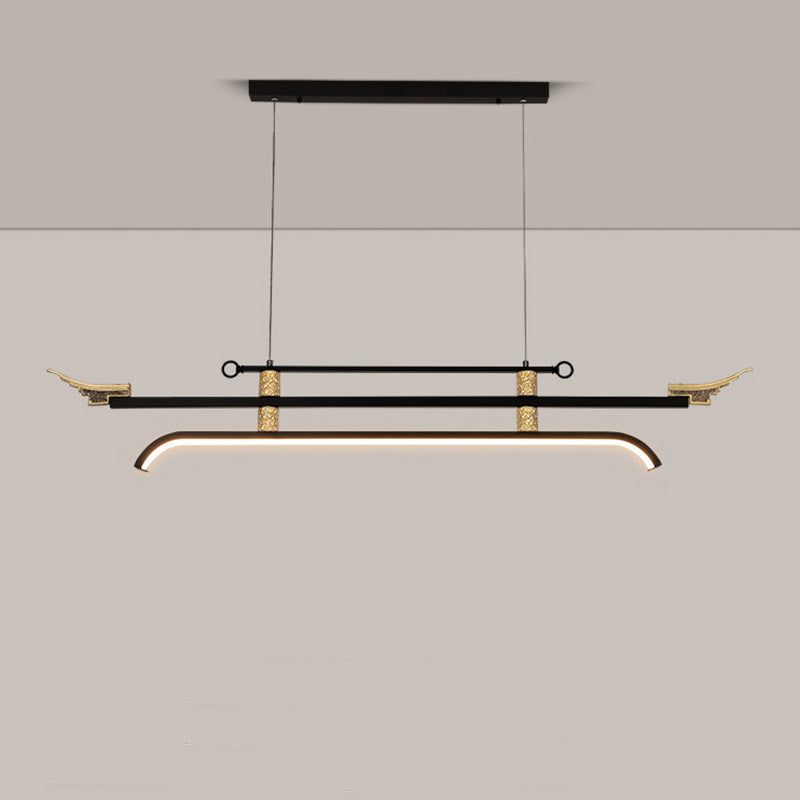 Traditional Chinese Cloud Carving Resin Decorative Iron Linear LED Island Light Pendant Light For Living Room