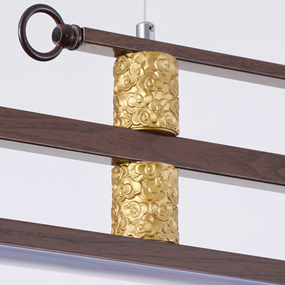 Traditional Chinese Cloud Carving Resin Decorative Iron Linear LED Island Light Pendant Light For Living Room