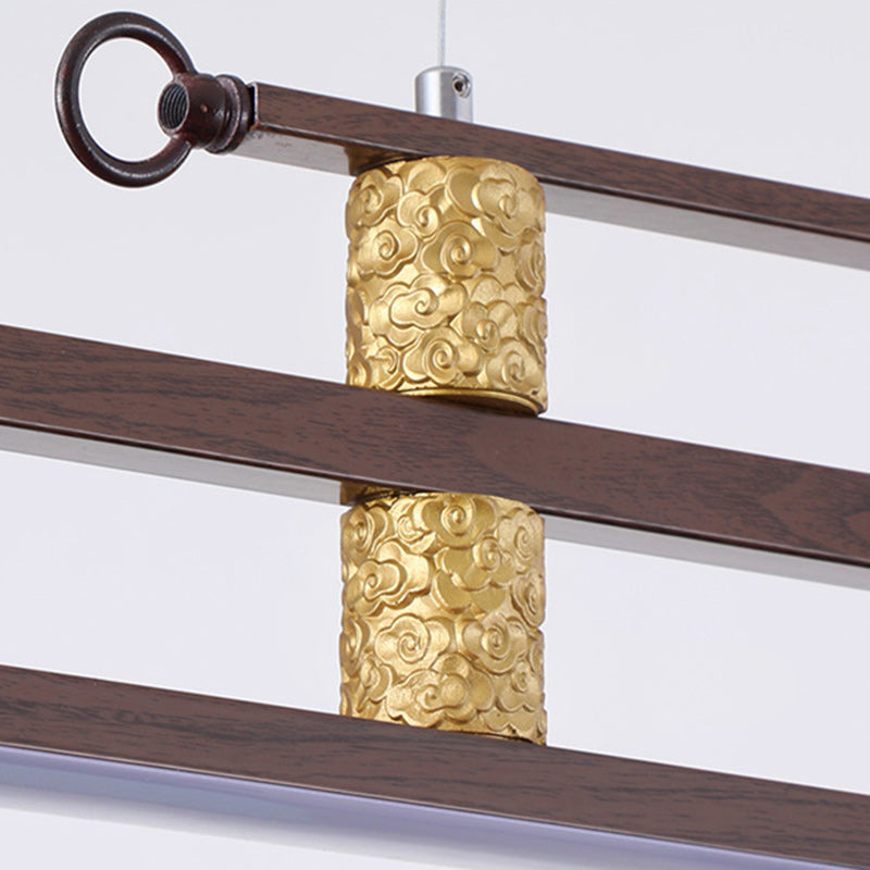 Traditional Chinese Cloud Carving Resin Decorative Iron Linear LED Island Light Pendant Light For Living Room