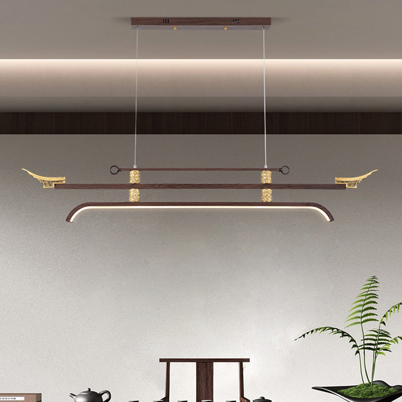 Traditional Chinese Cloud Carving Resin Decorative Iron Linear LED Island Light Pendant Light For Living Room