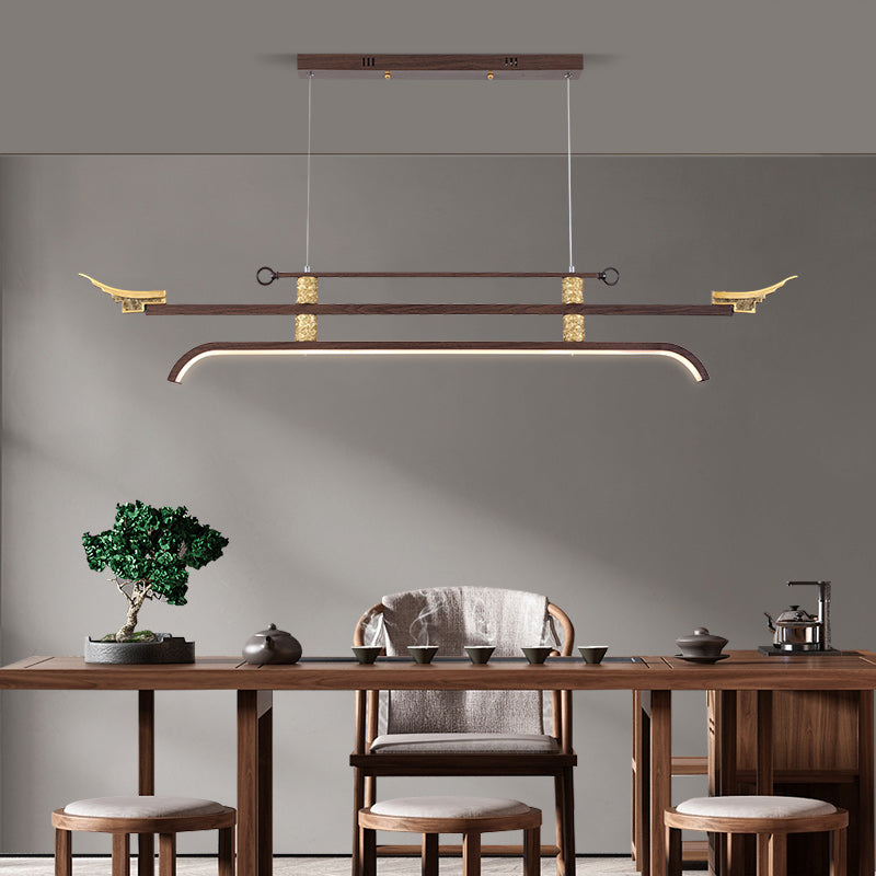 Traditional Chinese Cloud Carving Resin Decorative Iron Linear LED Island Light Pendant Light For Living Room