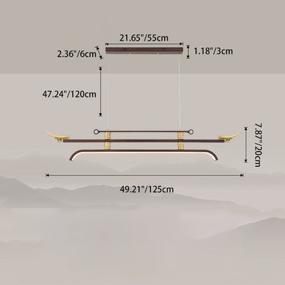 Traditional Chinese Cloud Carving Resin Decorative Iron Linear LED Island Light Pendant Light For Living Room