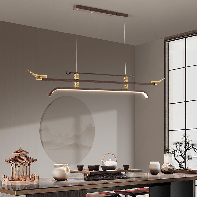 Traditional Chinese Cloud Carving Resin Decorative Iron Linear LED Island Light Pendant Light For Living Room
