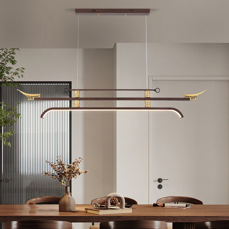 Traditional Chinese Cloud Carving Resin Decorative Iron Linear LED Island Light Pendant Light For Living Room