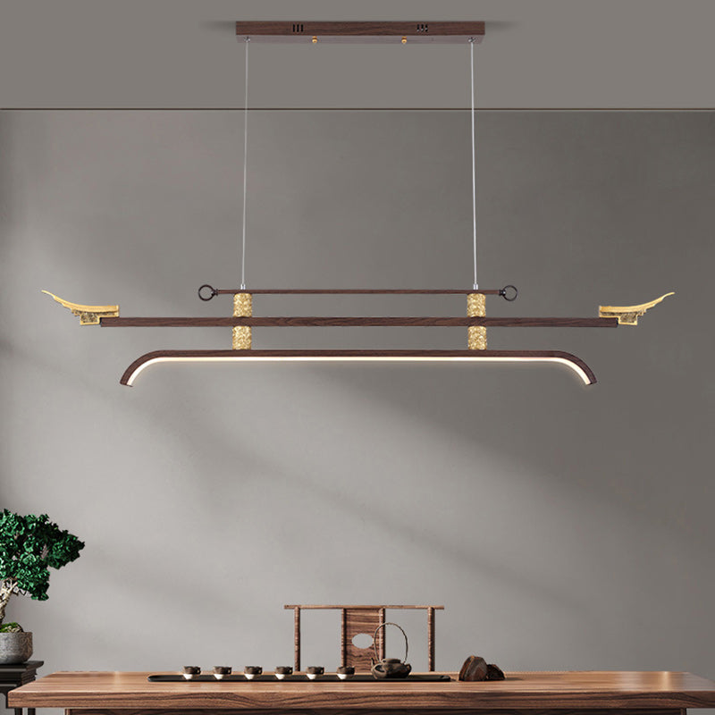 Traditional Chinese Cloud Carving Resin Decorative Iron Linear LED Island Light Pendant Light For Living Room