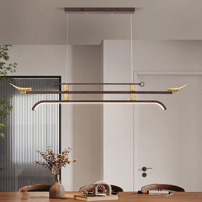 Traditional Chinese Cloud Carving Resin Decorative Iron Linear LED Island Light Pendant Light For Living Room