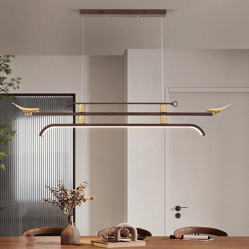 Traditional Chinese Cloud Carving Resin Decorative Iron Linear LED Island Light Pendant Light For Living Room