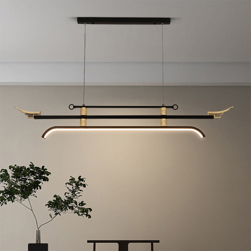 Traditional Chinese Cloud Carving Resin Decorative Iron Linear LED Island Light Pendant Light For Living Room