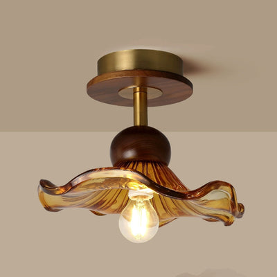 Traditional French Iron Flower Glass 1-Light Semi-Flush Mount Ceiling Light For Living Room