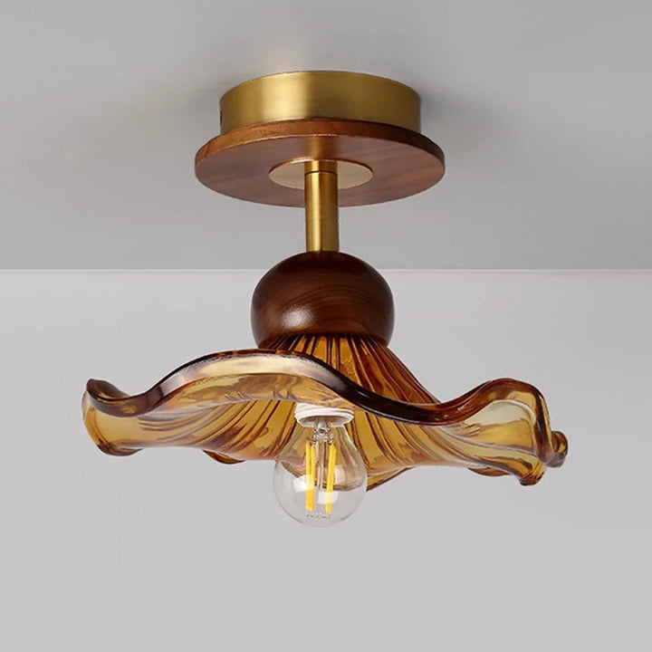 Traditional French Iron Flower Glass 1-Light Semi-Flush Mount Ceiling Light For Living Room
