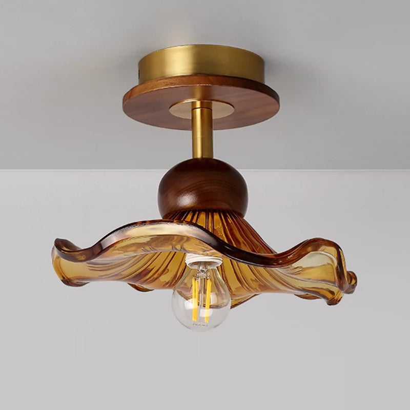 Traditional French Iron Flower Glass 1-Light Semi-Flush Mount Ceiling Light For Living Room