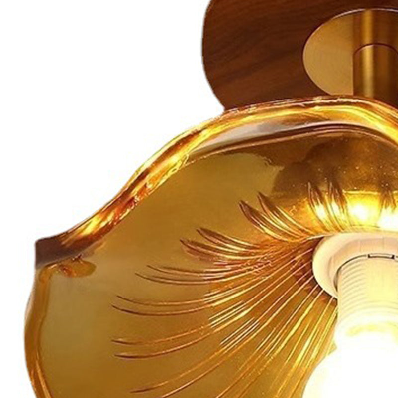 Traditional French Iron Flower Glass 1-Light Semi-Flush Mount Ceiling Light For Living Room