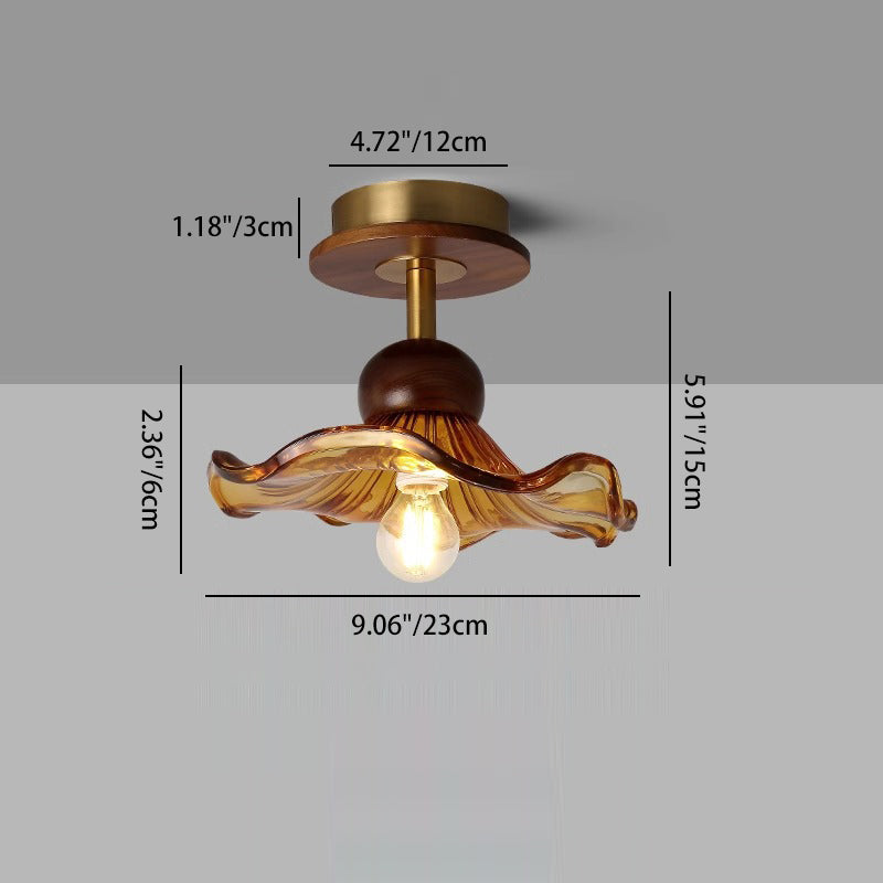Traditional French Iron Flower Glass 1-Light Semi-Flush Mount Ceiling Light For Living Room