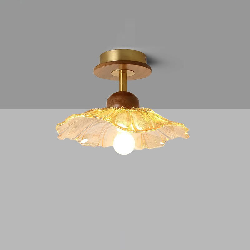 Traditional French Iron Flower Glass 1-Light Semi-Flush Mount Ceiling Light For Living Room