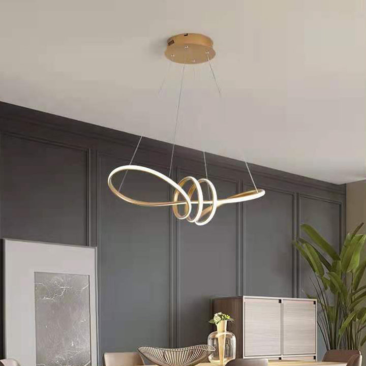 Lustre suspendu à LED en aluminium courbé créatif contemporain pour salon 