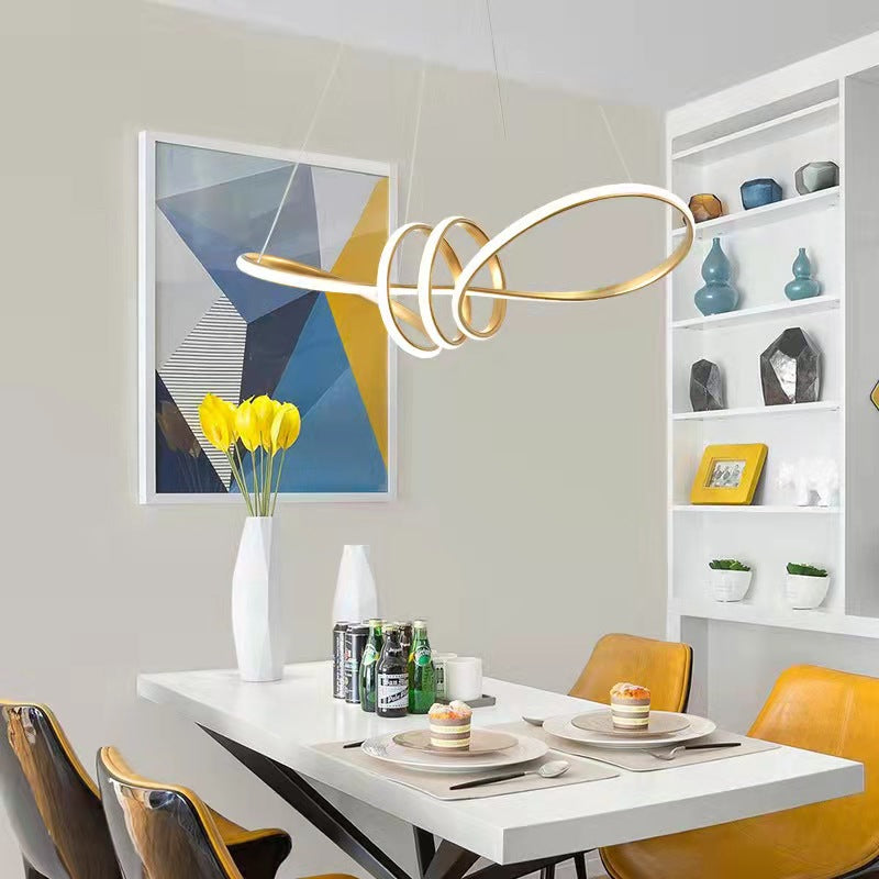 Lustre suspendu à LED en aluminium courbé créatif contemporain pour salon 