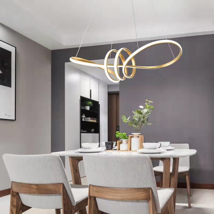 Lustre suspendu à LED en aluminium courbé créatif contemporain pour salon 
