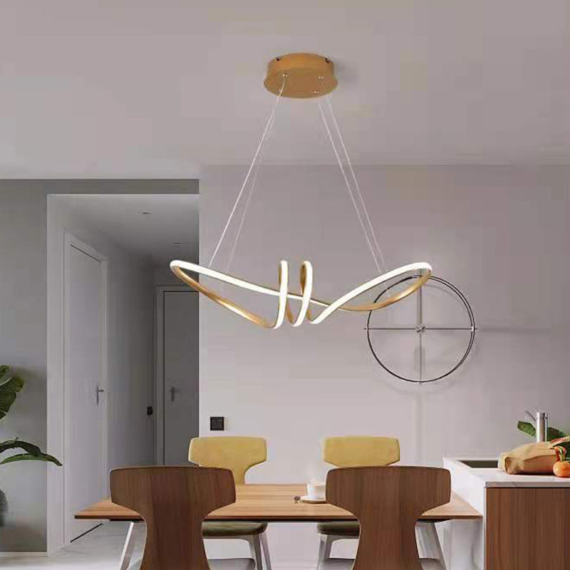 Lustre suspendu à LED en aluminium courbé créatif contemporain pour salon 