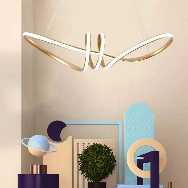 Lustre suspendu à LED en aluminium courbé créatif contemporain pour salon 