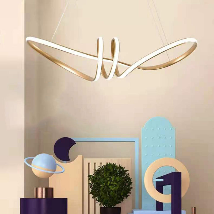 Lustre suspendu à LED en aluminium courbé créatif contemporain pour salon 