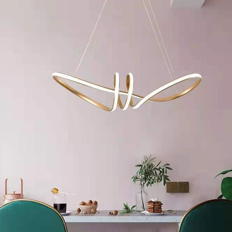 Lustre suspendu à LED en aluminium courbé créatif contemporain pour salon 
