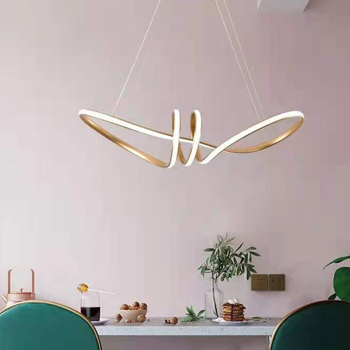 Lustre suspendu à LED en aluminium courbé créatif contemporain pour salon 
