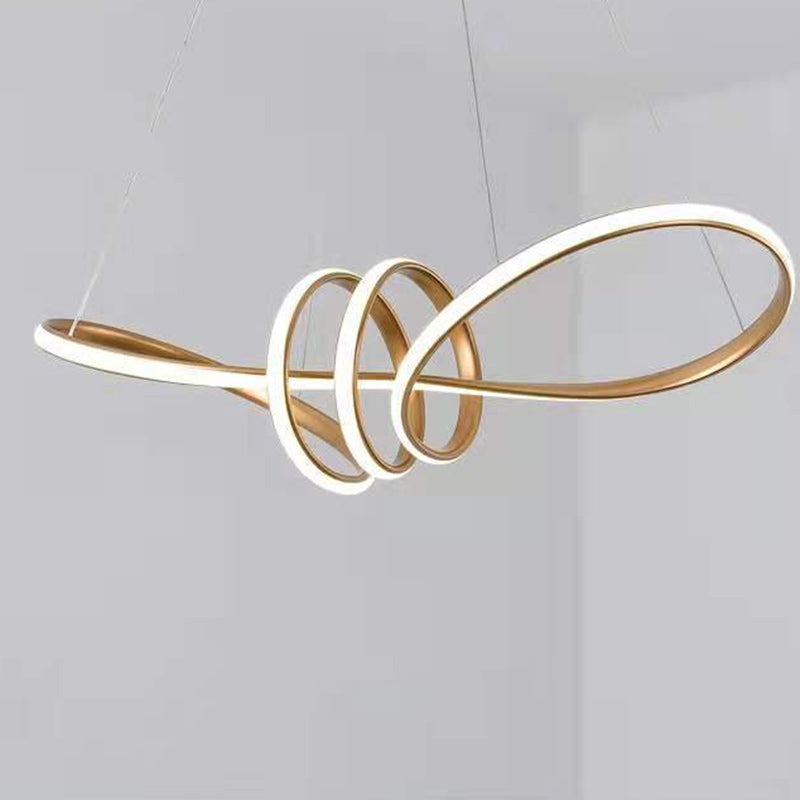 Lustre suspendu à LED en aluminium courbé créatif contemporain pour salon 