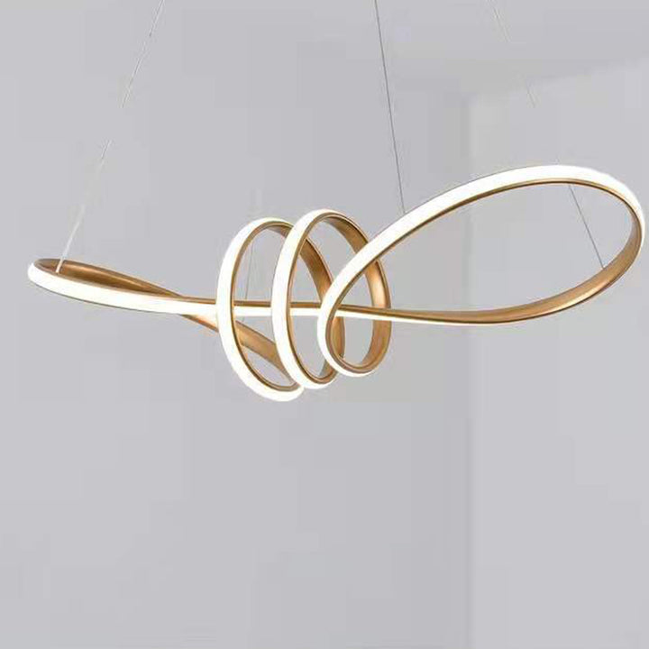 Lustre suspendu à LED en aluminium courbé créatif contemporain pour salon 