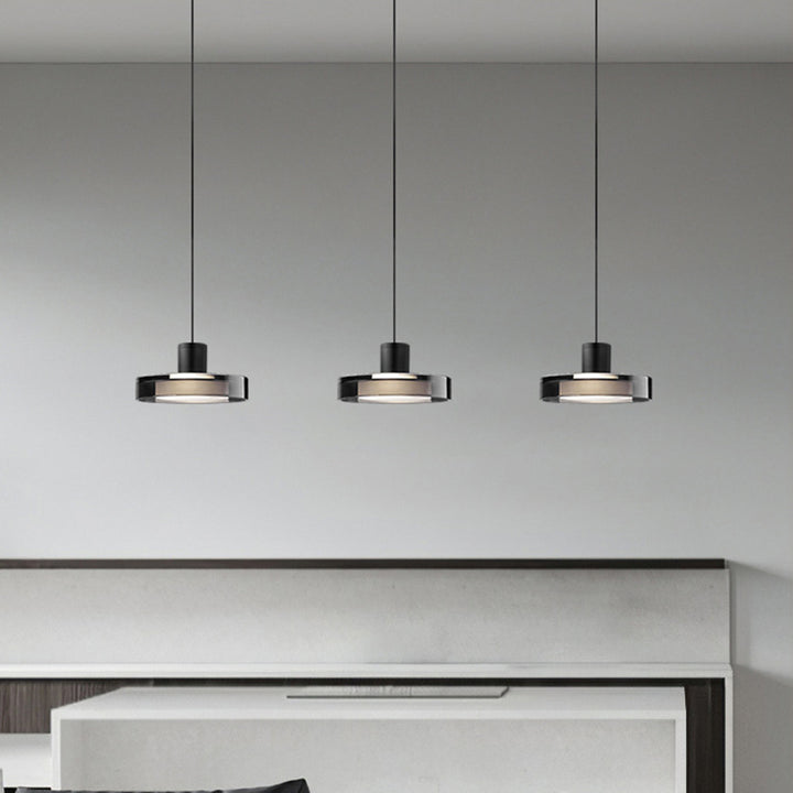 Contemporain Scandinave Acier Inoxydable Cylindre Acrylique Suspension LED Pour Salon 