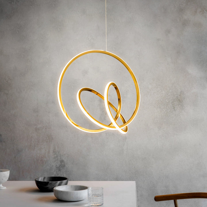 Moderne minimalistische LED-Pendelleuchte aus Edelstahl mit geometrischem Silikon-Kreis für das Wohnzimmer 