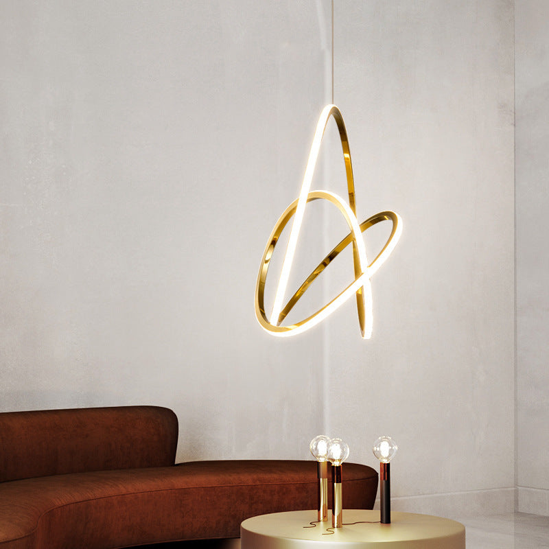 Moderne minimalistische LED-Pendelleuchte aus Edelstahl mit geometrischem Silikon-Kreis für das Wohnzimmer 