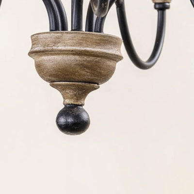 Branche Française Traditionnelle Tige Courbée Dôme Caoutchouc Bois Fer Cadre Abat-jour en Tissu Lustre à 3/5/6/8 Lumières Pour Salon 