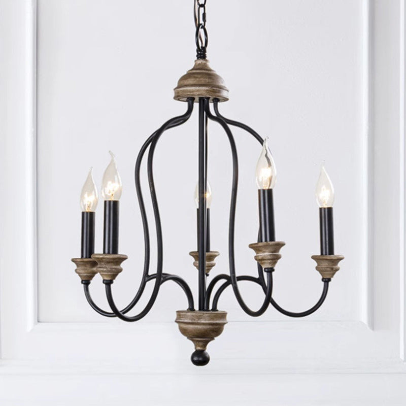 Chandelier à 5 lumières en bois massif avec cadre en fer rustique traditionnel pour salon 