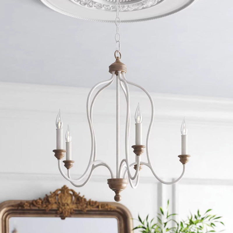 Chandelier à 5 lumières en bois massif avec cadre en fer rustique traditionnel pour salon 