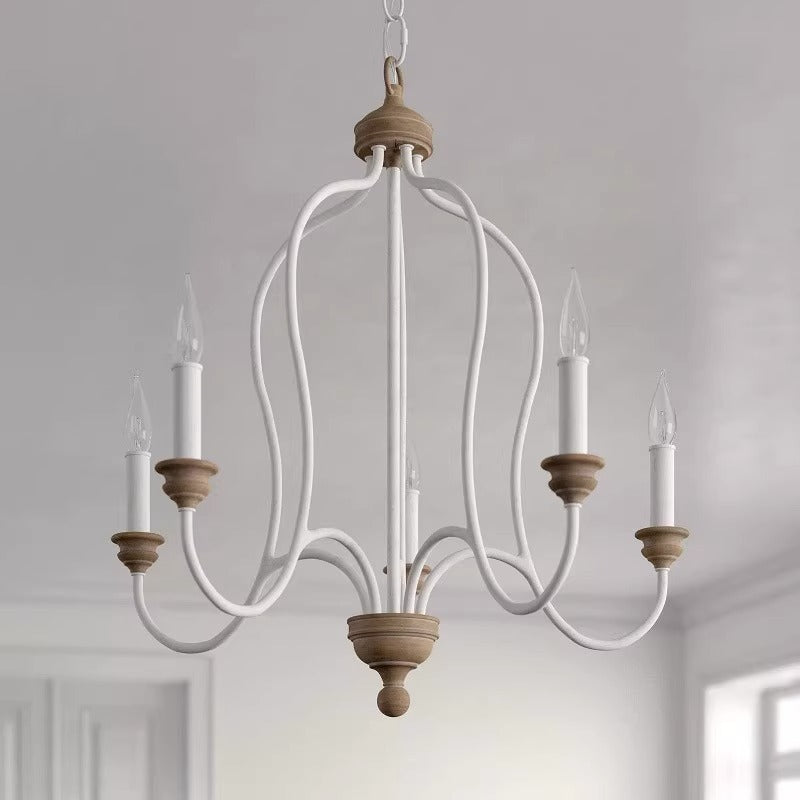 Branche Française Traditionnelle Tige Courbée Dôme Caoutchouc Bois Fer Cadre Abat-jour en Tissu Lustre à 3/5/6/8 Lumières Pour Salon 