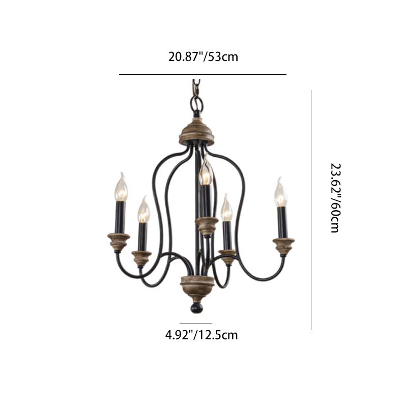 Chandelier à 5 lumières en bois massif avec cadre en fer rustique traditionnel pour salon 
