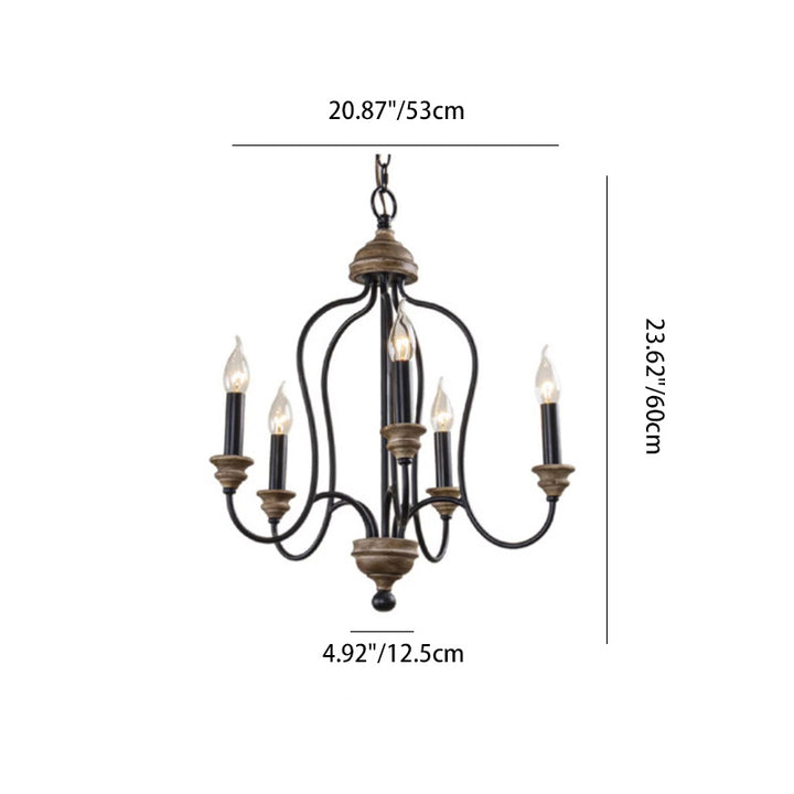 Chandelier à 5 lumières en bois massif avec cadre en fer rustique traditionnel pour salon 