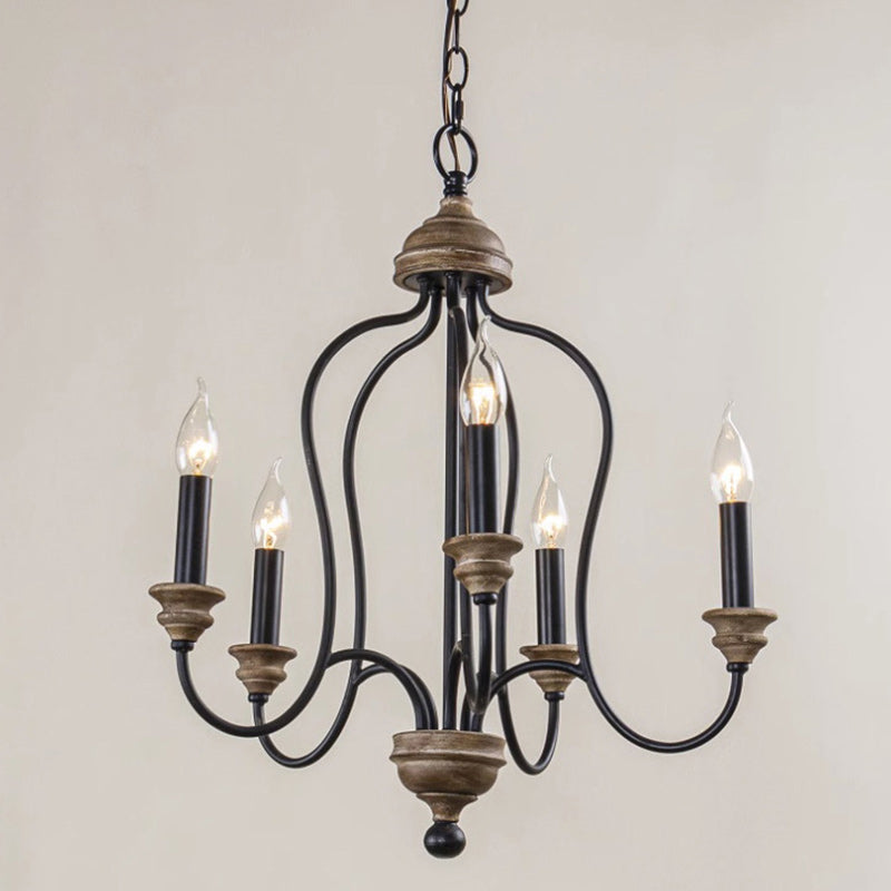 Chandelier à 5 lumières en bois massif avec cadre en fer rustique traditionnel pour salon 