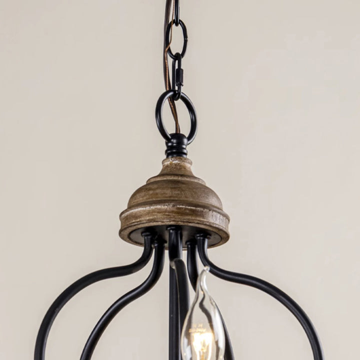 Chandelier à 5 lumières en bois massif avec cadre en fer rustique traditionnel pour salon 
