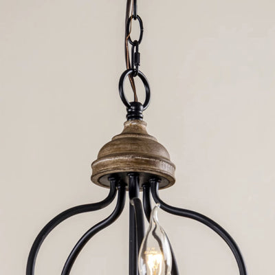 Branche Française Traditionnelle Tige Courbée Dôme Caoutchouc Bois Fer Cadre Abat-jour en Tissu Lustre à 3/5/6/8 Lumières Pour Salon 