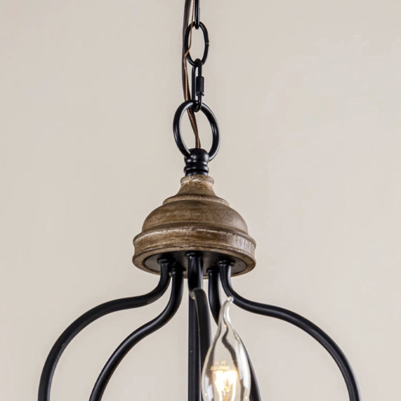 Branche Française Traditionnelle Tige Courbée Dôme Caoutchouc Bois Fer Cadre Abat-jour en Tissu Lustre à 3/5/6/8 Lumières Pour Salon 