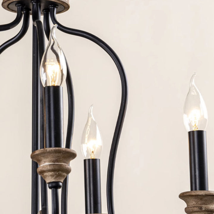 Chandelier à 5 lumières en bois massif avec cadre en fer rustique traditionnel pour salon 