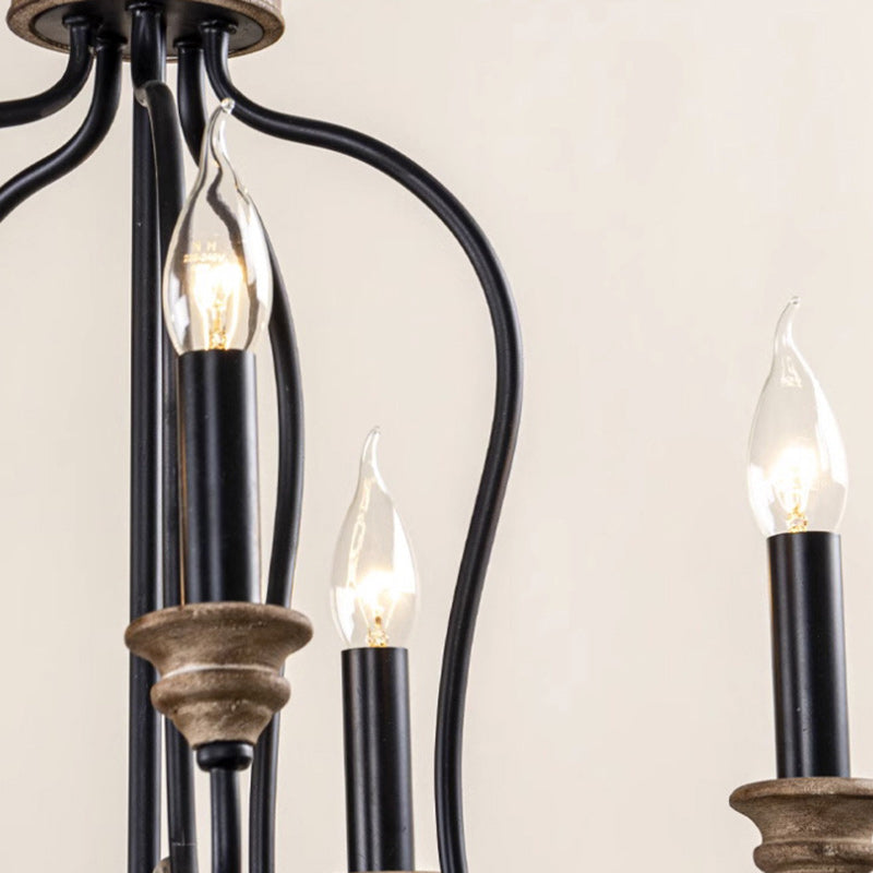Branche Française Traditionnelle Tige Courbée Dôme Caoutchouc Bois Fer Cadre Abat-jour en Tissu Lustre à 3/5/6/8 Lumières Pour Salon 