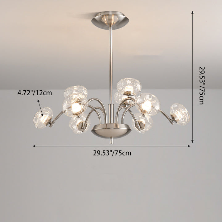 Contemporary Luxury Curved Iron Frame Clear Glass Round Shade LED Chandelier For Living Room