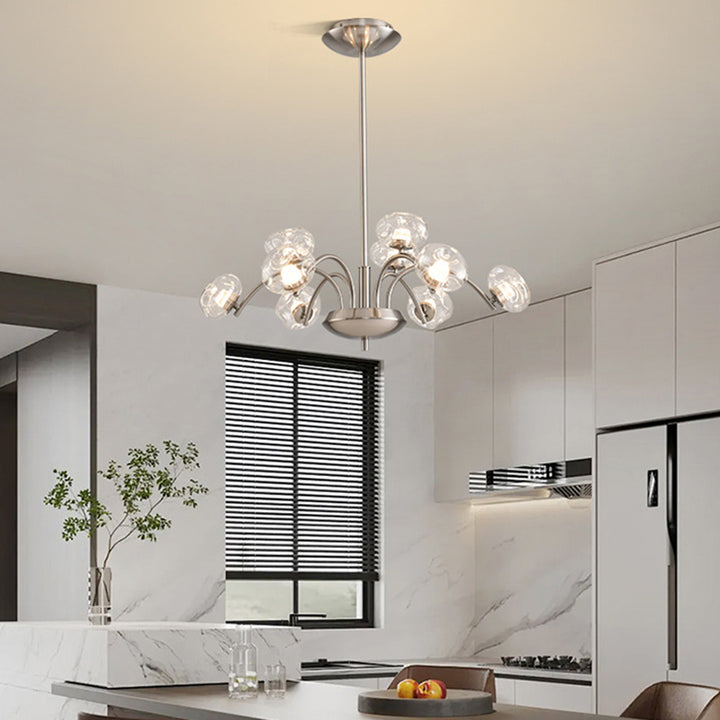 Contemporary Luxury Curved Iron Frame Clear Glass Round Shade LED Chandelier For Living Room