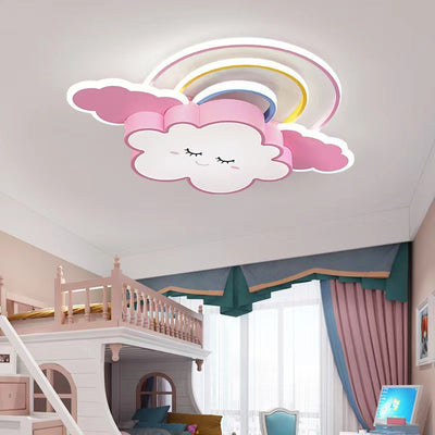 Contemporary Creative Rainbow Hardware Acrylic Cloud Shade LED Flush Mount Ceiling Light For Living Room